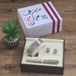 هدية للزوج مع ساعة فضية وقلم وكبك داخل بوكس رجالي أنيق