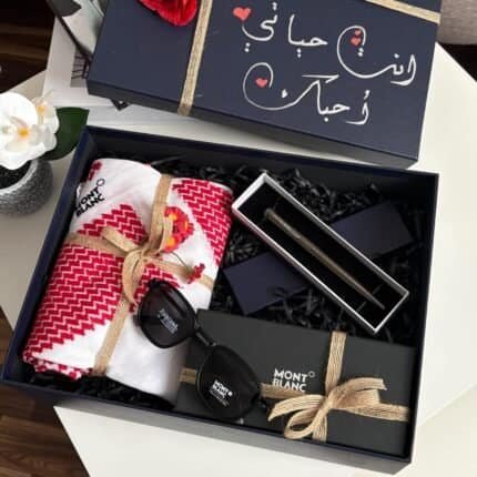 هدية رجالية فخمة مع شماغ مونت بلانك وقلم داخل بوكس هدايا أنيق